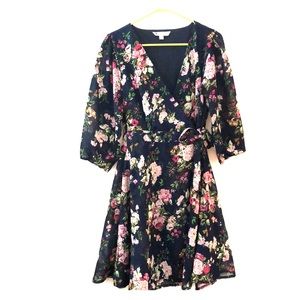 YUMI Navy floral wrap dress